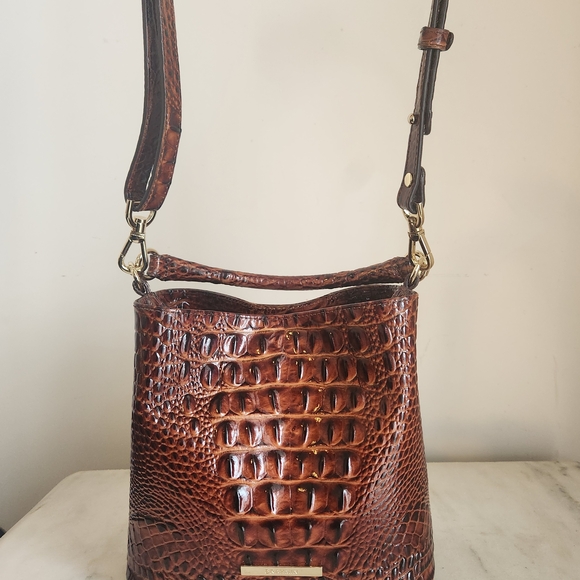 Brahmin Pecan Melbourne Mini Amelia Wallet Shoulder or Handle Top Bucket Bag - Picture 5 of 11